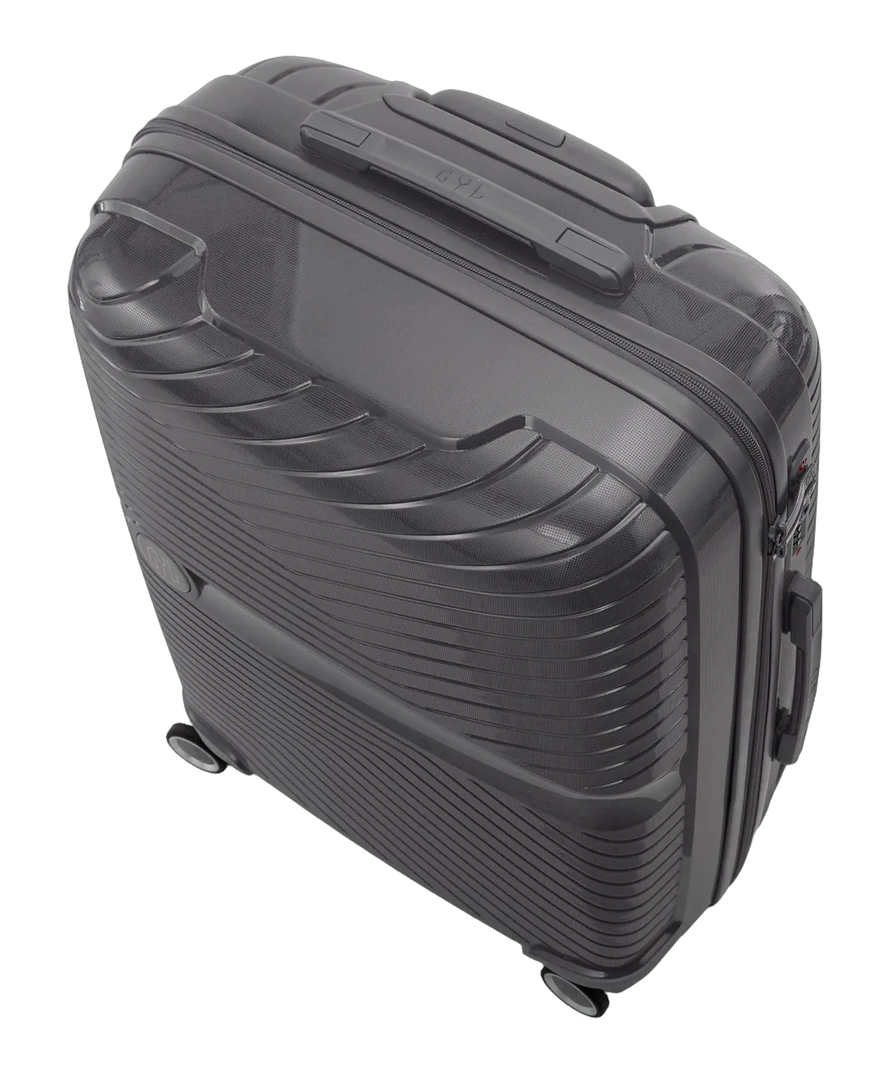 Valise moyenne Signature GYL argent vue de dessus avec poignee