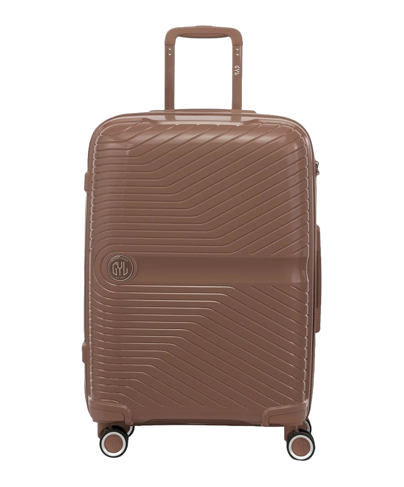 Valise moyenne Signature GYL champagne vue de face avec logo