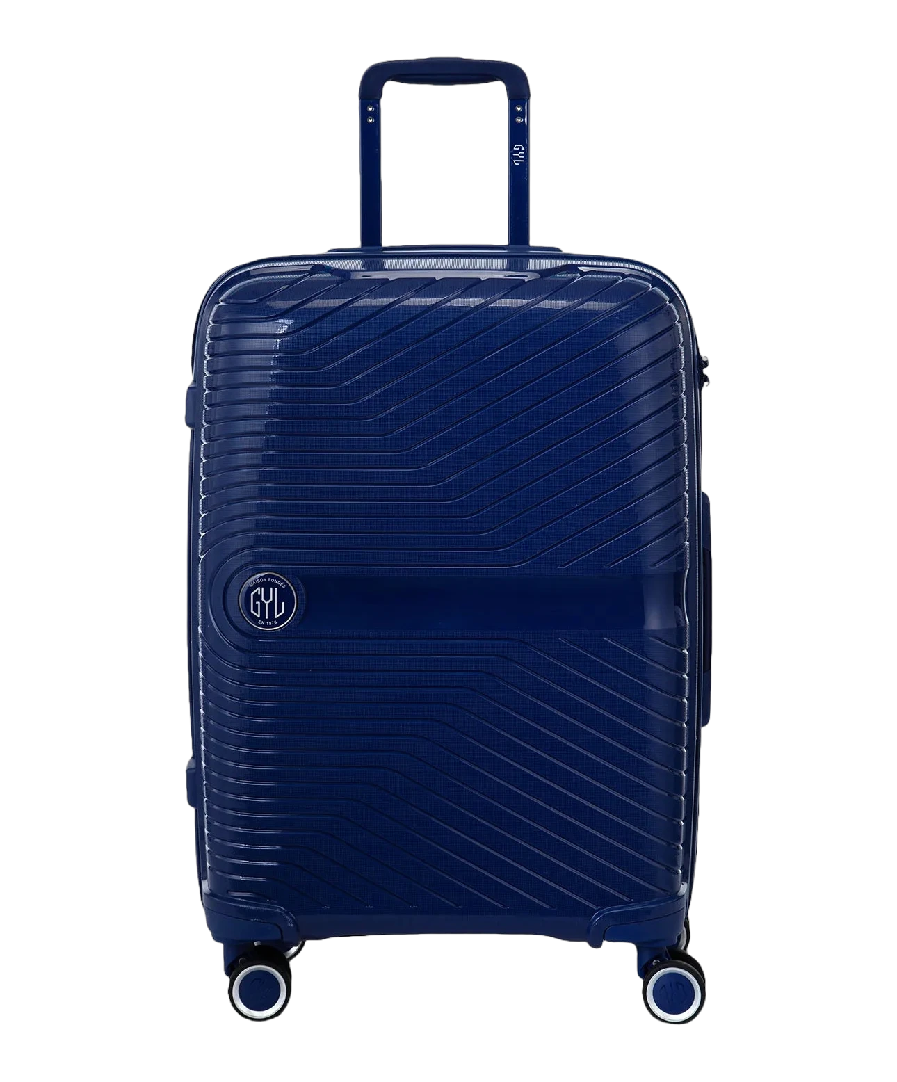 Valise moyenne Signature GYL marine vue de face avec logo