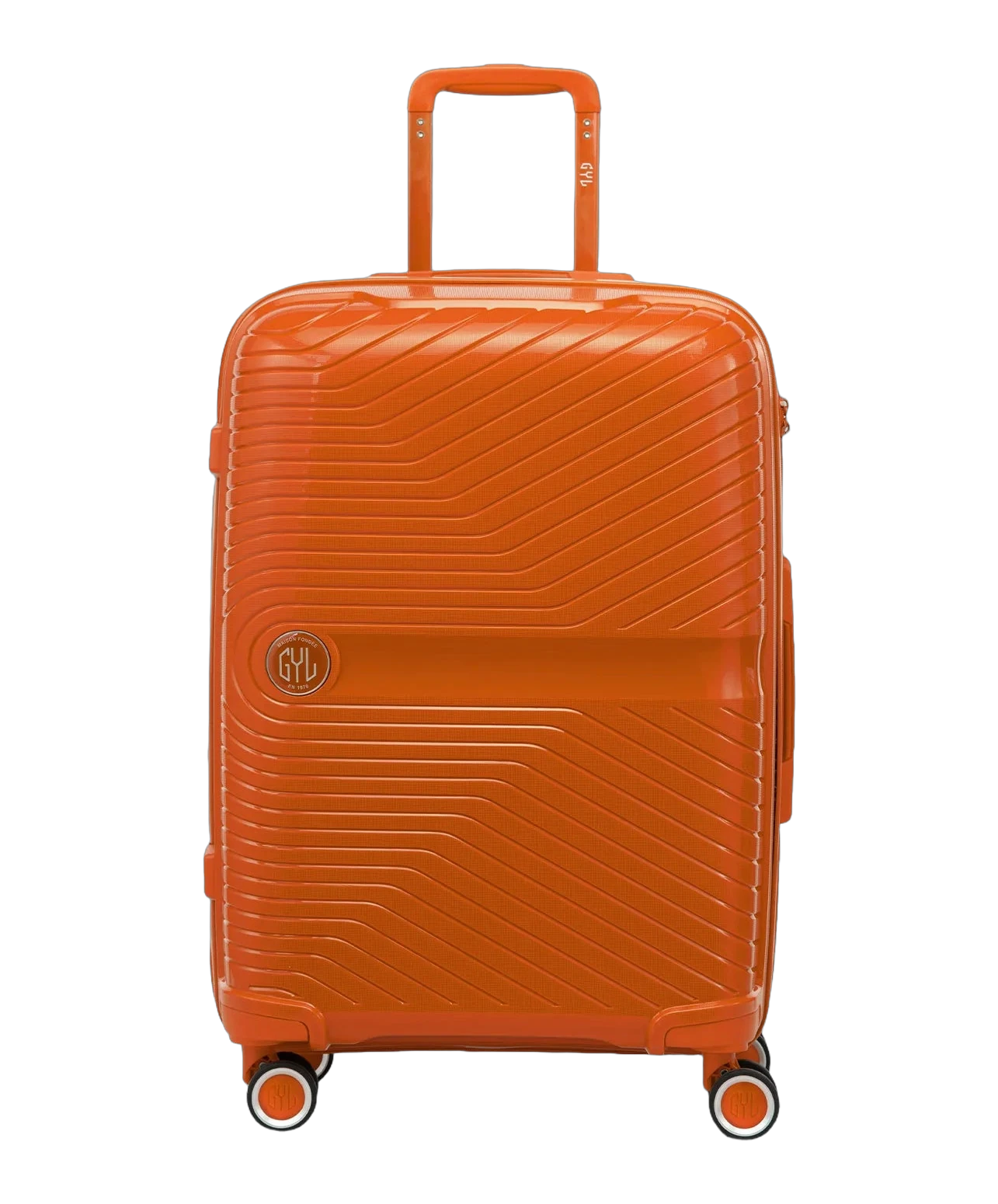 Valise moyenne Signature GYL orange vue de face avec logo