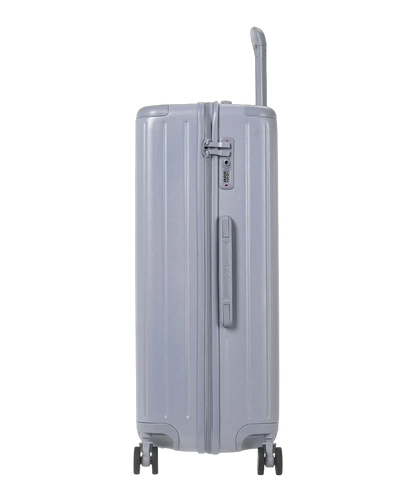 Valise rigide Intemporelle argent vue laterale avec serrure TSA et fermeture a glissiere GYL