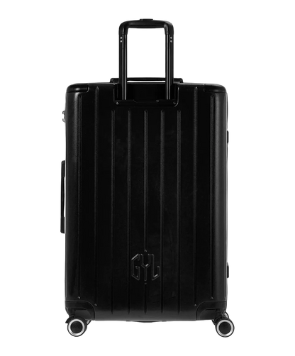 Valise rigide Intemporelle noir vue de dos avec poignees integrees et roulettes pivotantes GYL