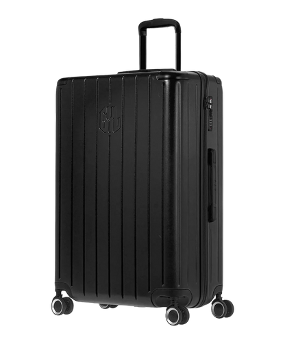 Valise rigide Intemporelle noir vue trois quarts avec poignee telescopique et logo GYL