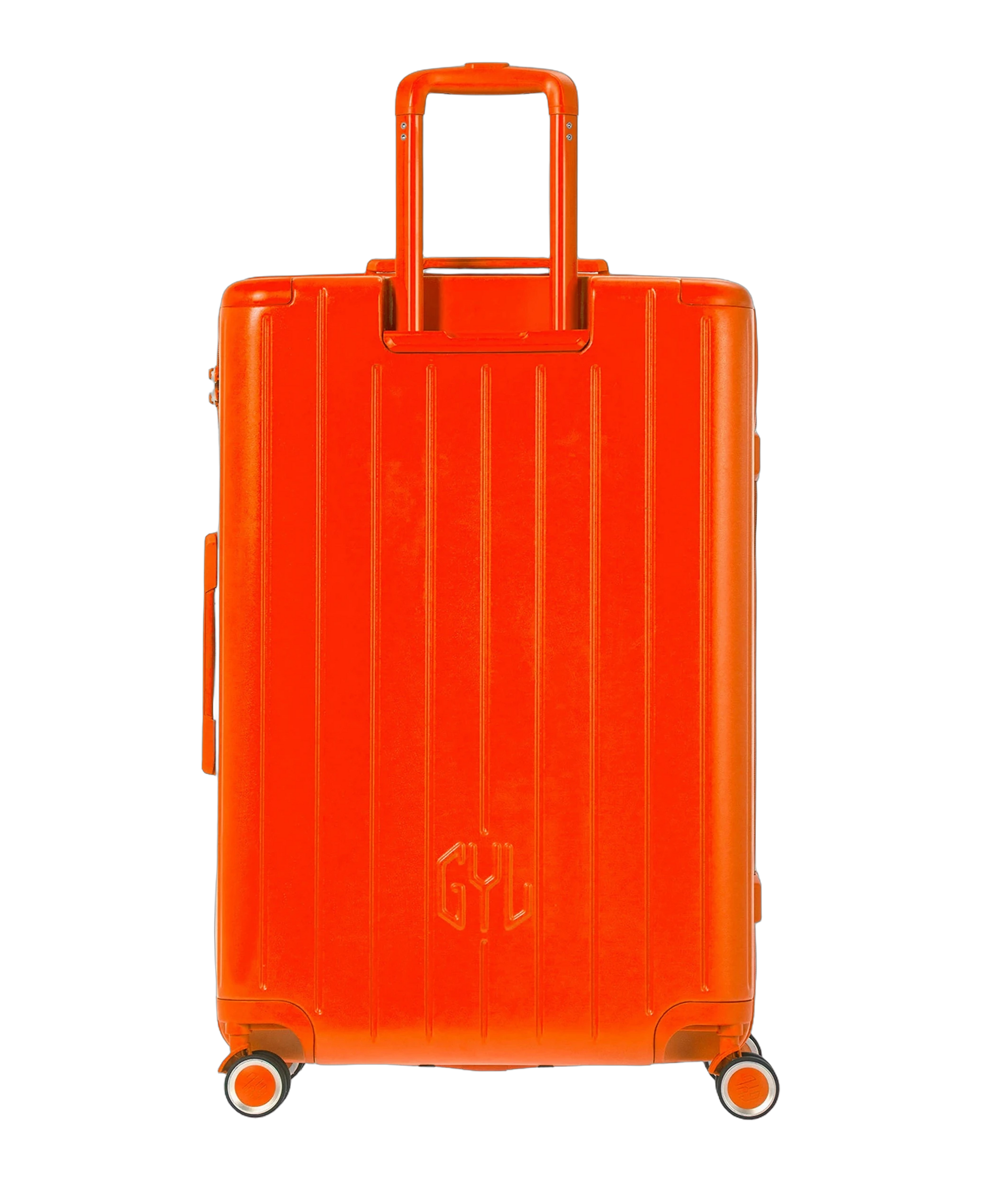 Valise rigide Intemporelle orange vue de dos avec poignees integrees GYL