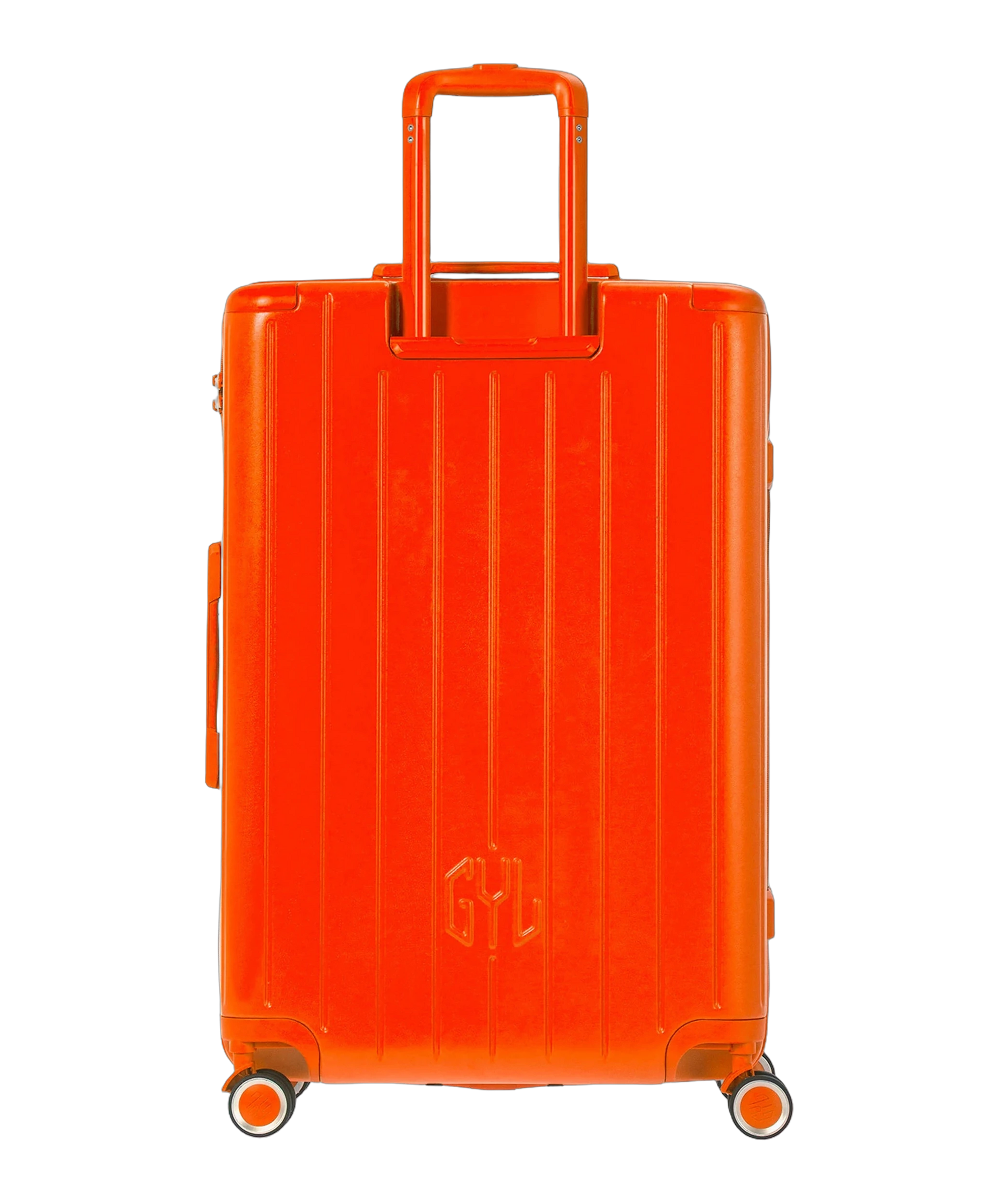 Valise rigide Intemporelle orange vue de dos avec poignees integrees GYL