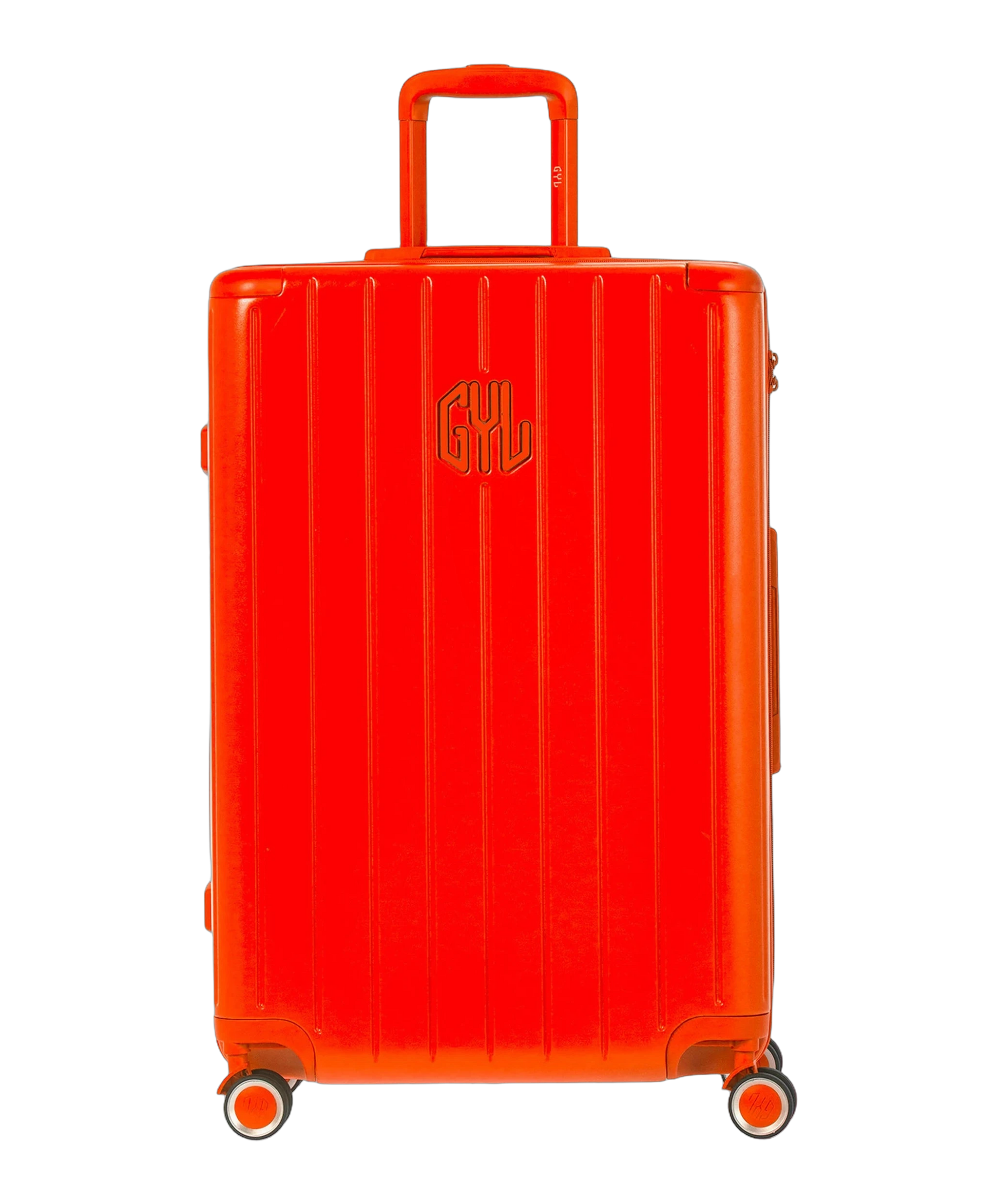 Valise rigide Intemporelle orange soute vue de face avec logo GYL