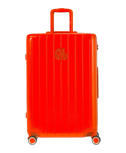 Valise rigide Intemporelle orange soute vue de face avec logo GYL