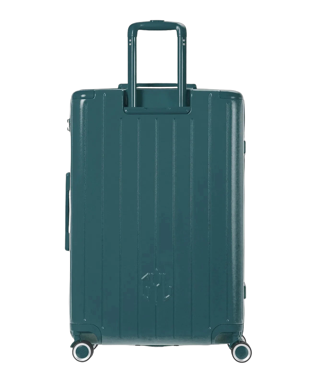 Valise rigide Intemporelle vert sapin vue de dos avec poignees integrees GYL
