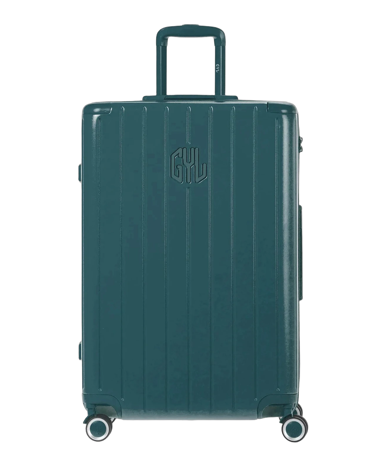 Valise rigide Intemporelle vert sapin semaine vue de face avec logo GYL