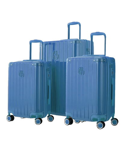 Set de 3 valises rigides Intemporelle en polycarbonate coloris bleu grise vue de profil GYL