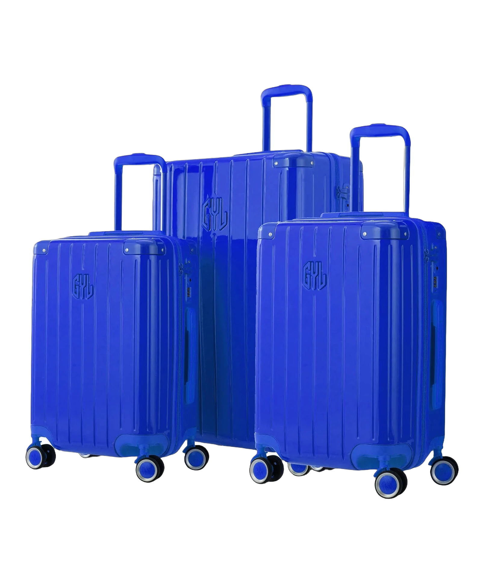 Valise rigide Intemporelle bleu vue de profil avec serrure TSA integree GYL