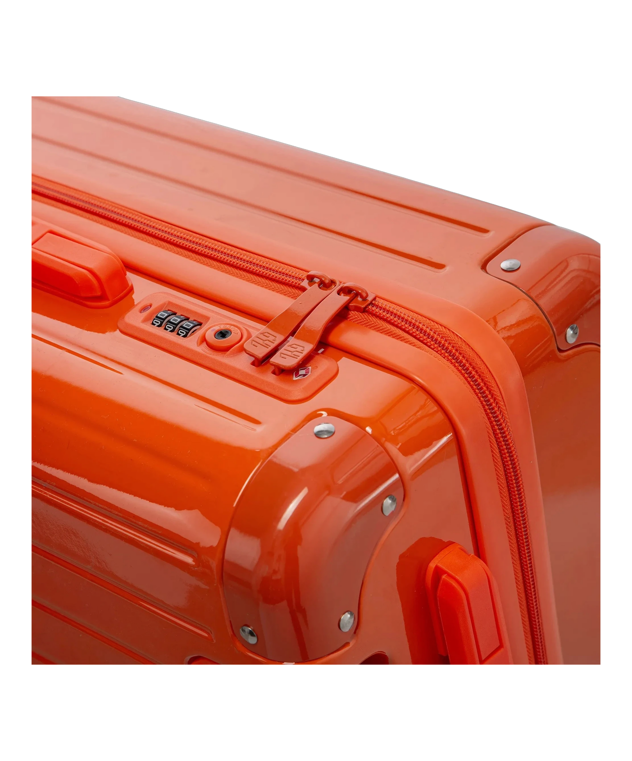 Fermeture a combinaison TSA et double curseur zippe GYL sur la valise rigide orange fonce Intemporelle