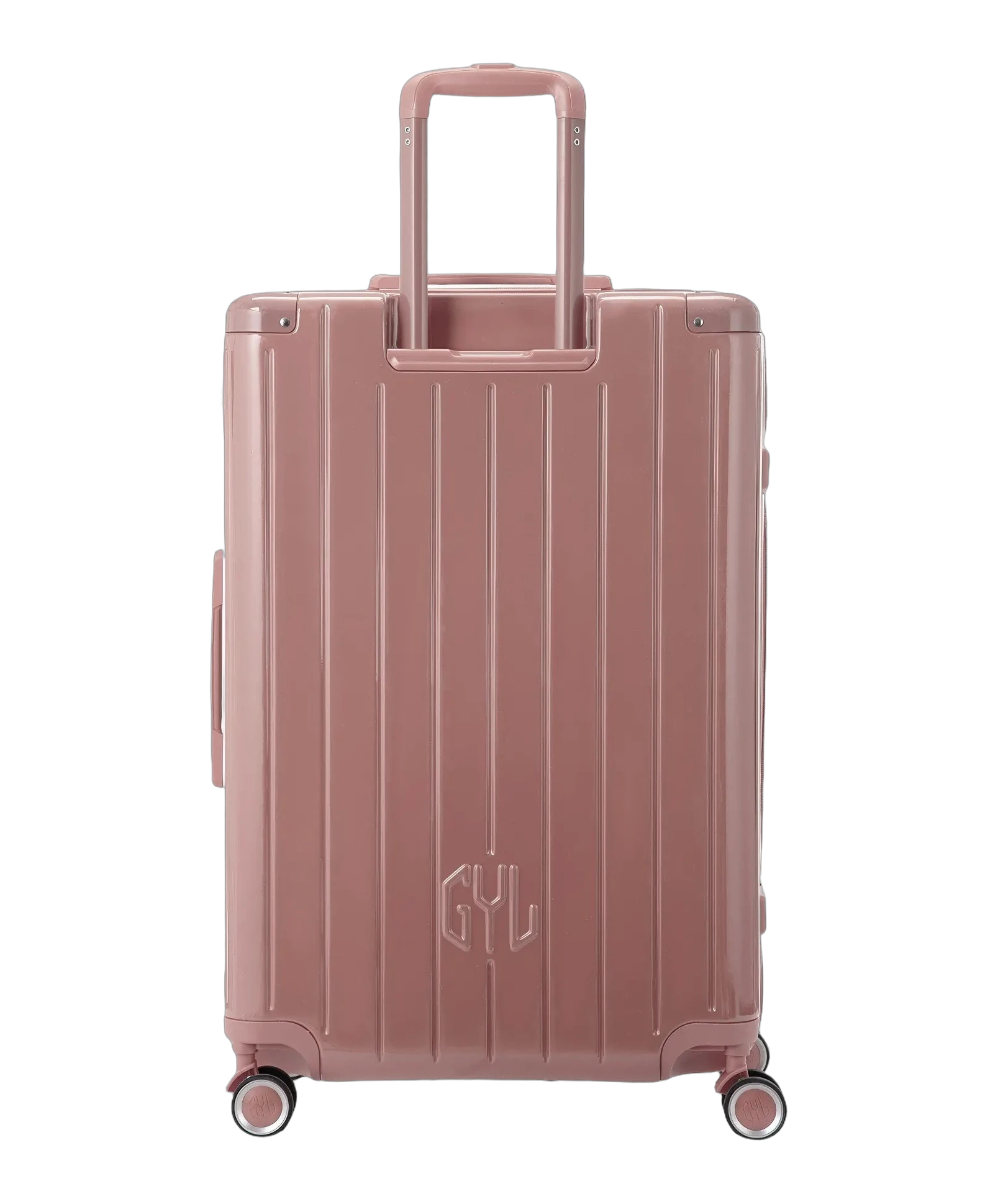 Valise rigide Intemporelle rose gold vue de dos avec poignees integrees et roulettes pivotantes GYL