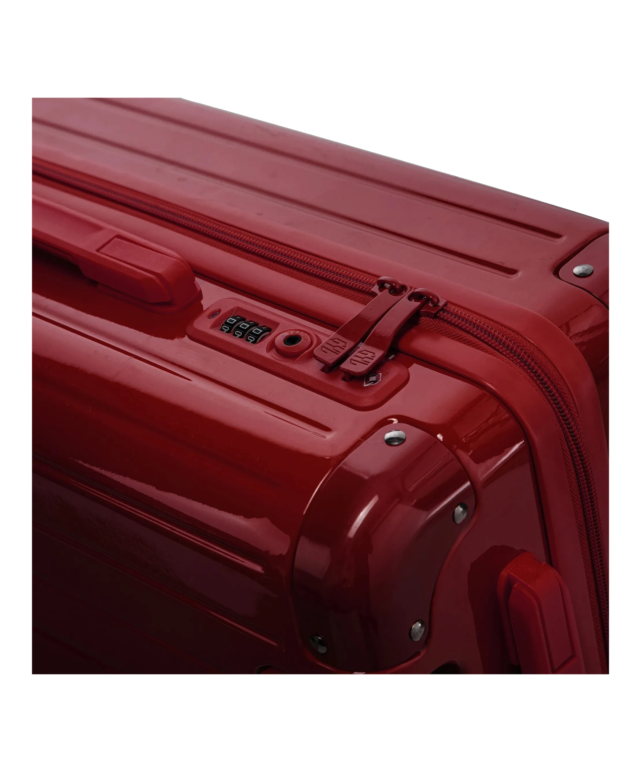 Fermeture a combinaison TSA et double curseur zippe GYL sur la valise rigide rouge fonce Intemporelle