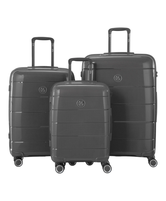 Valise Citadine en polypropylene set de 3 valises cabine semaine et soute coloris gris fonce vue de face du set complet