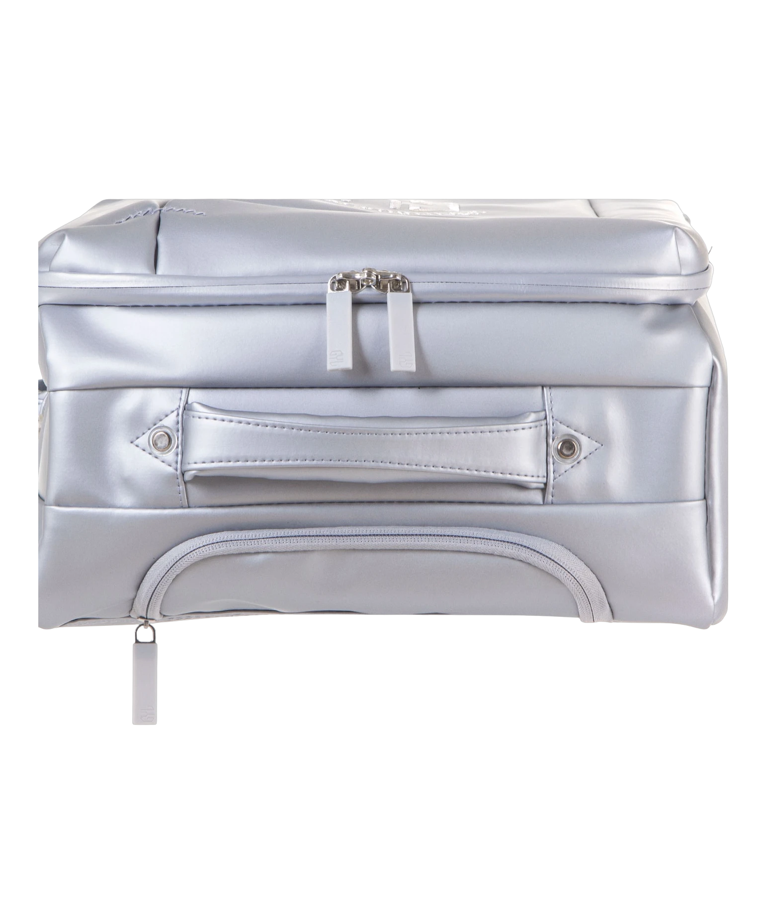 Valise Evasion GYL souple set de 3 valises cabine semaine et soute coloris argent detail vue du dessus avec poches et fermetures
