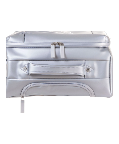 Valise Evasion GYL souple set de 3 valises cabine semaine et soute coloris argent detail vue du dessus avec poches et fermetures