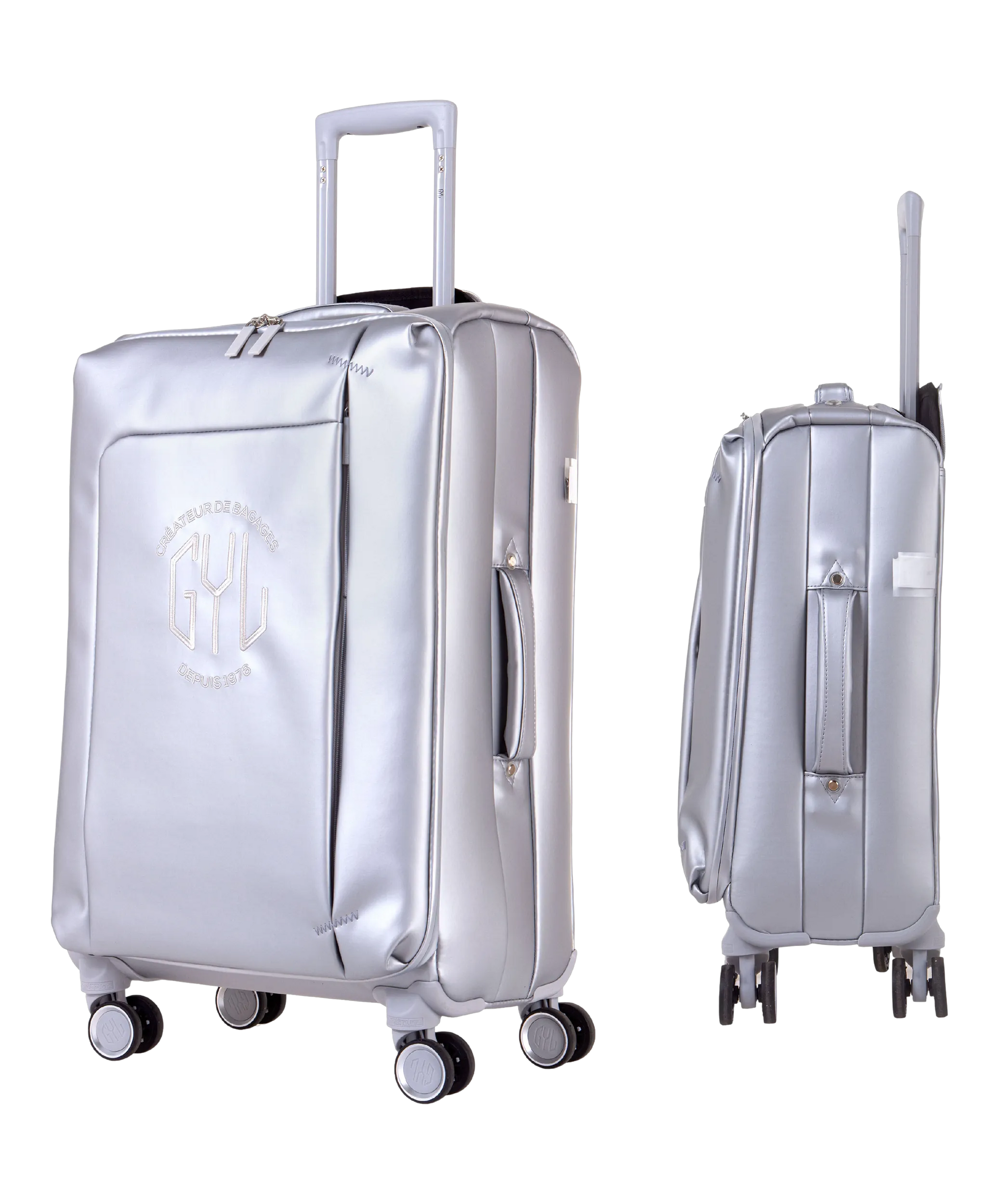 Valise Evasion GYL souple set de 3 valises cabine semaine et soute coloris argent vue de face et profil