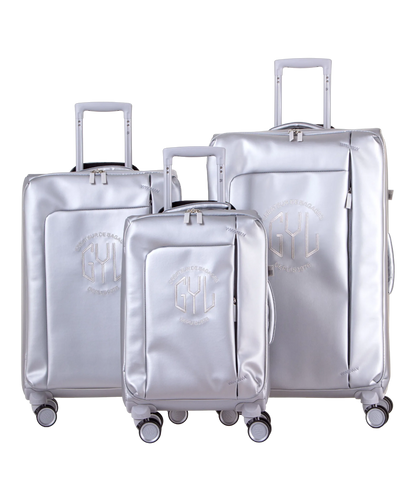 Valise Evasion GYL souple set de 3 valises cabine semaine et soute coloris argent vue de face du set complet