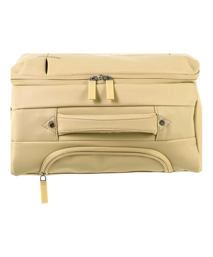 Valise Evasion GYL souple set de 3 valises cabine semaine et soute coloris champagne detail vue du dessus avec poches et fermetures