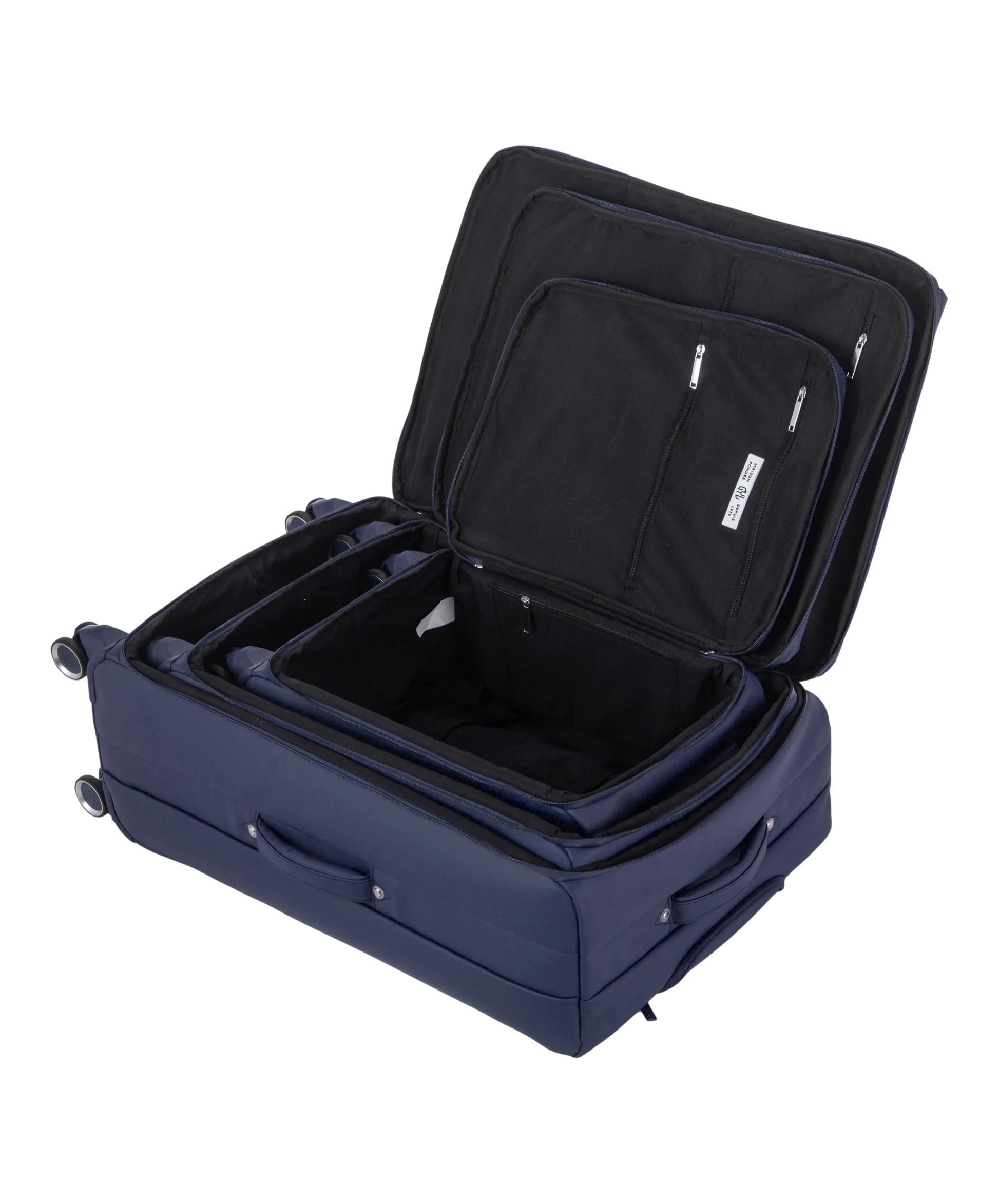Valise Evasion GYL souple set de 3 valises cabine semaine et soute coloris marine interieur ouvert valises emboitees