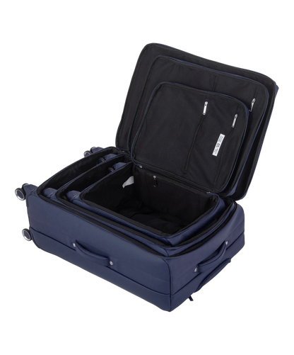Valise Evasion GYL souple set de 3 valises cabine semaine et soute coloris marine interieur ouvert valises emboitees