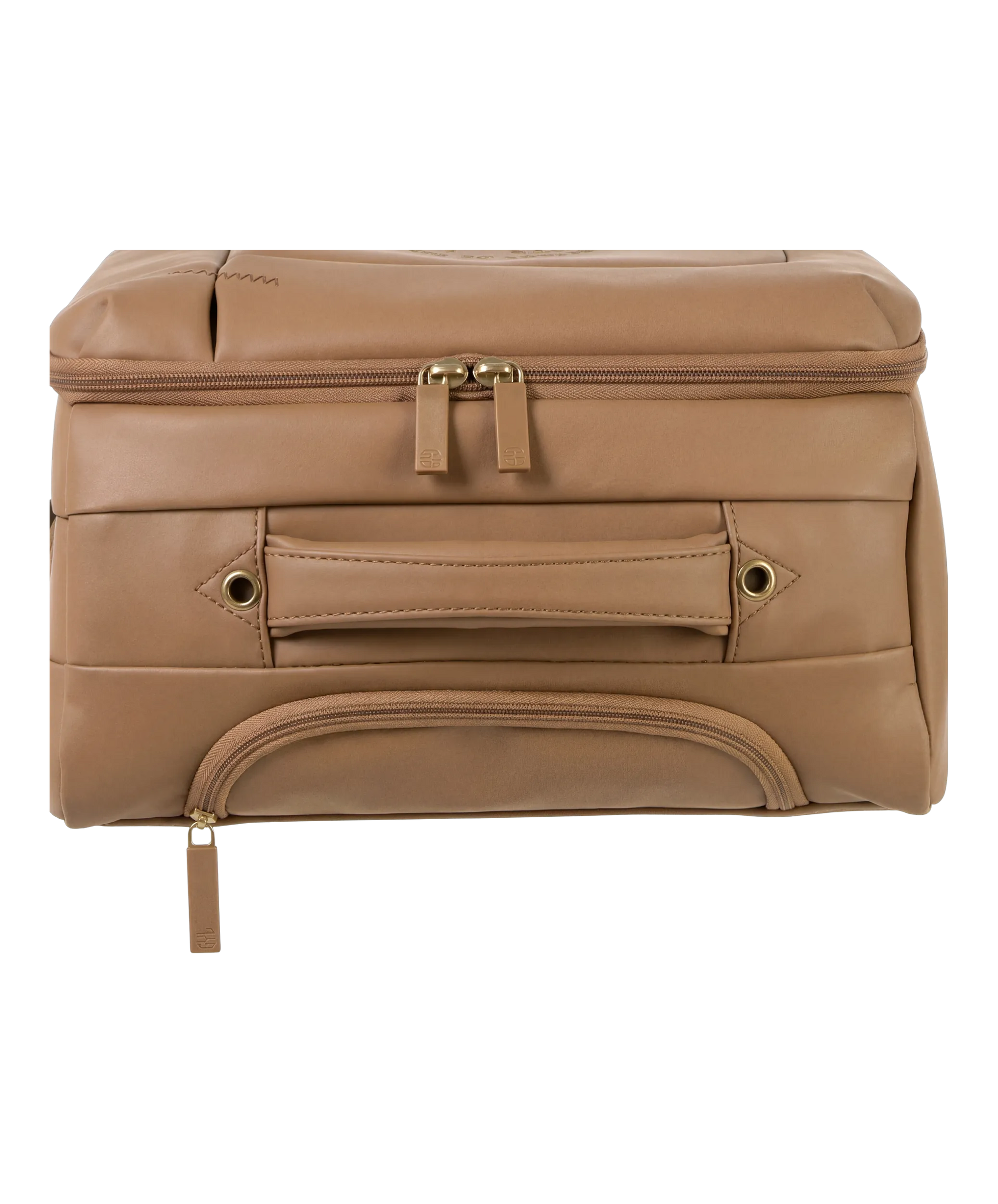 Valise Evasion GYL souple set de 3 valises cabine semaine et soute coloris moca detail vue du dessus avec poches et fermetures
