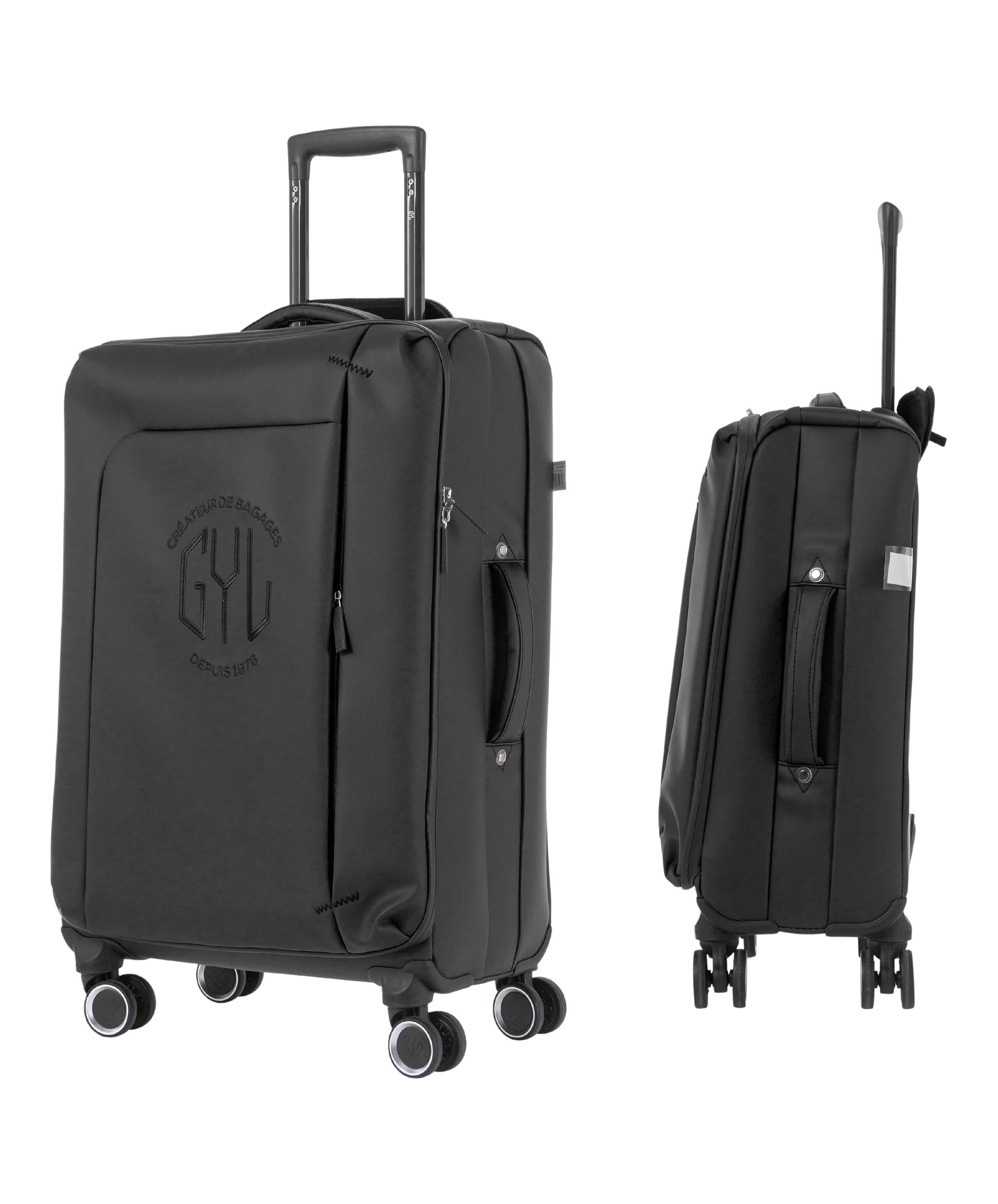 Valise Evasion GYL souple set de 3 valises cabine semaine et soute coloris noir vue de face et profil