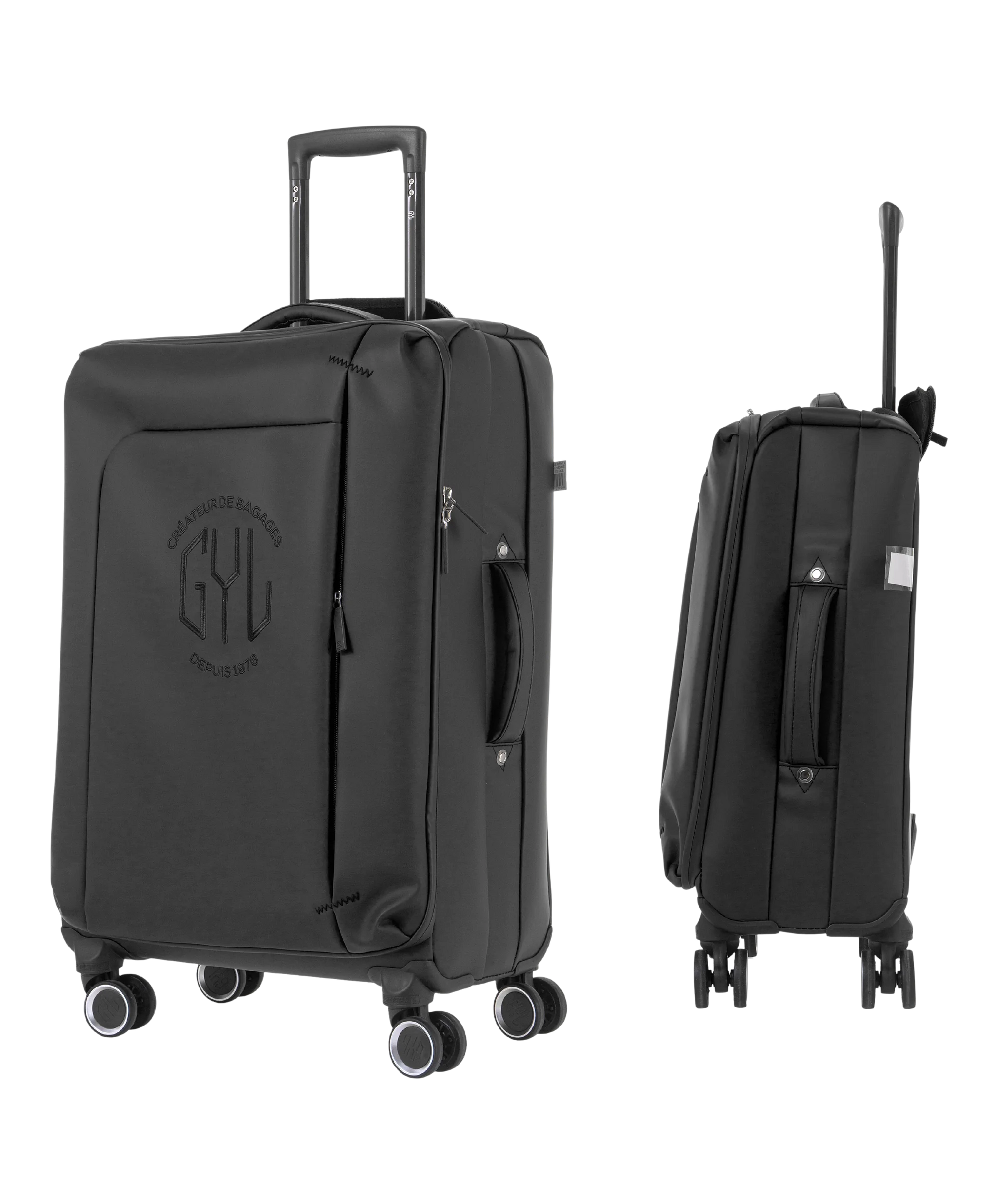 Valise Evasion GYL souple set de 3 valises cabine semaine et soute coloris noir vue de face et profil