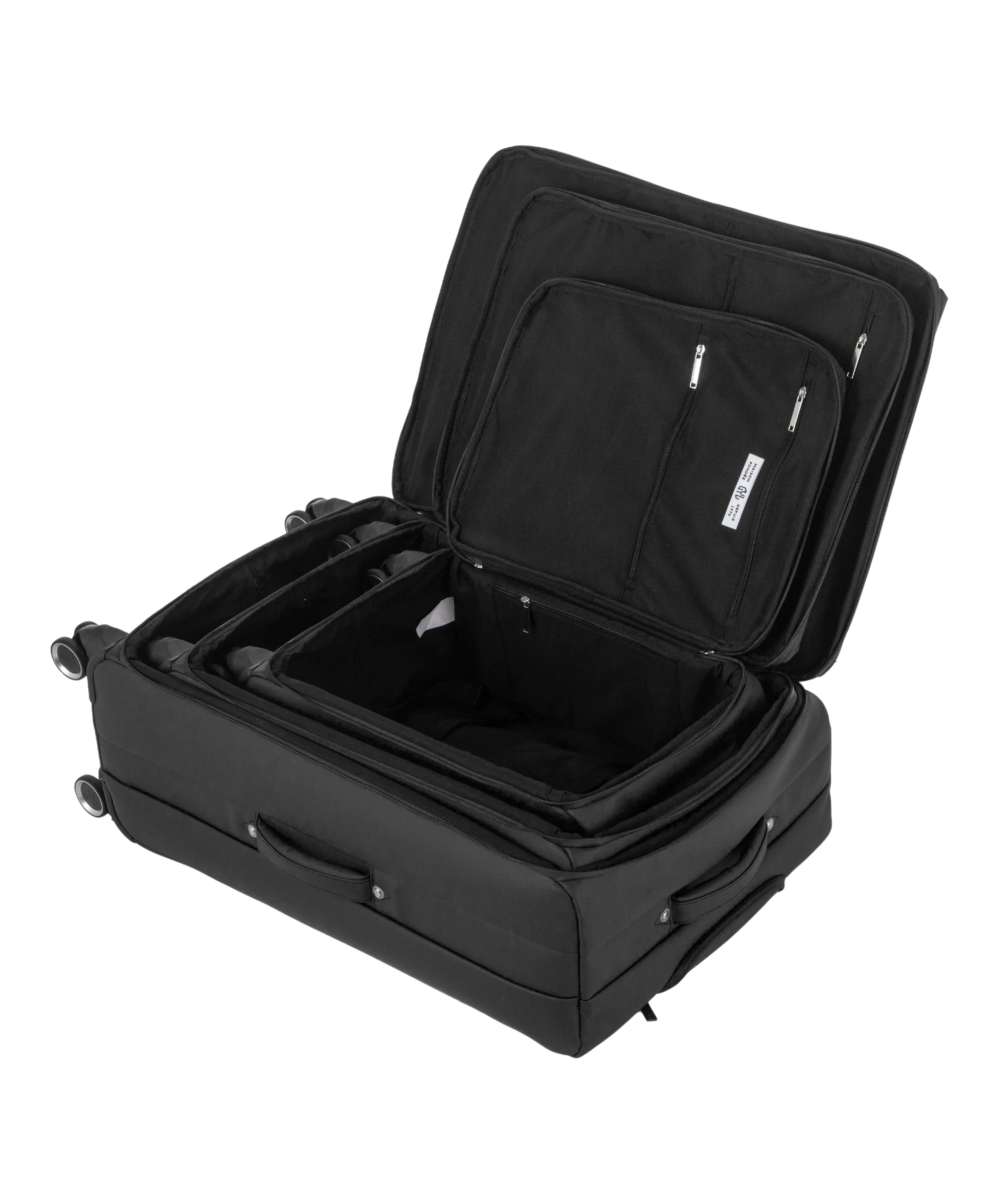 Valise Evasion GYL souple set de 3 valises cabine semaine et soute coloris noir interieur ouvert valises emboitees