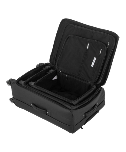 Valise Evasion GYL souple set de 3 valises cabine semaine et soute coloris noir interieur ouvert valises emboitees