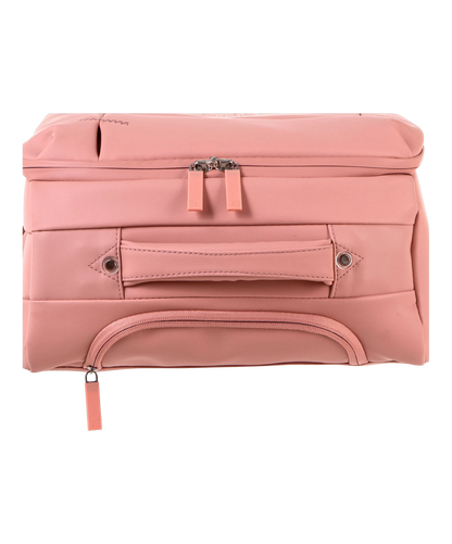 Valise Evasion GYL souple set de 3 valises cabine semaine et soute coloris rose-gold detail vue du dessus avec poches et fermetures