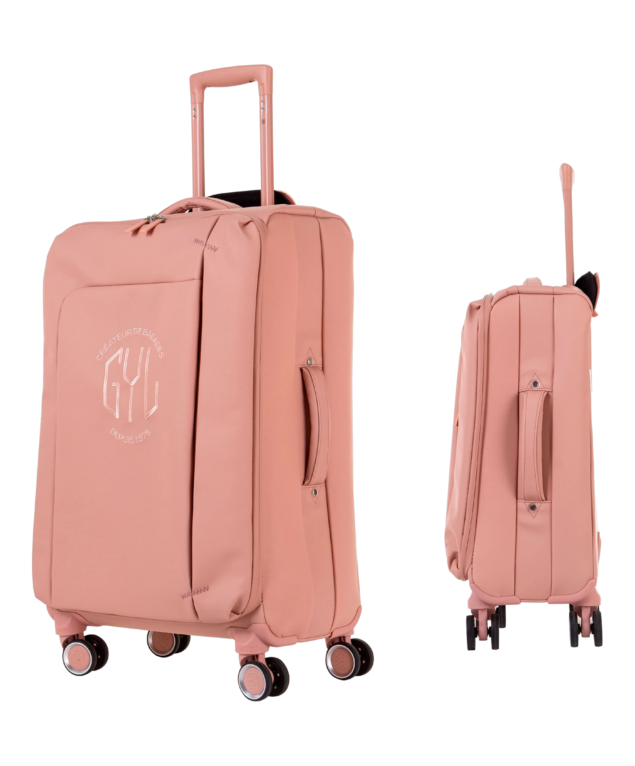 Valise Evasion GYL souple set de 3 valises cabine semaine et soute coloris rose-gold vue de face et profil