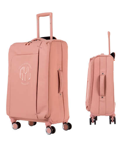 Valise Evasion GYL souple set de 3 valises cabine semaine et soute coloris rose-gold vue de face et profil