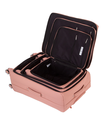 Valise Evasion GYL souple set de 3 valises cabine semaine et soute coloris rose-gold interieur ouvert valises emboitees