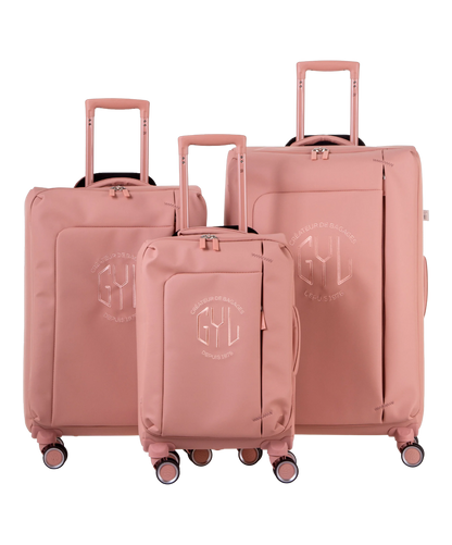 Valise Evasion GYL souple set de 3 valises cabine semaine et soute coloris rose-gold vue de face du set complet