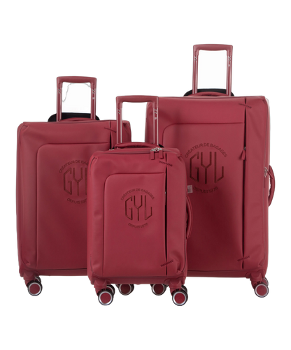Valise Evasion GYL souple set de 3 valises cabine semaine et soute coloris rouge foncé vue de face du set complet