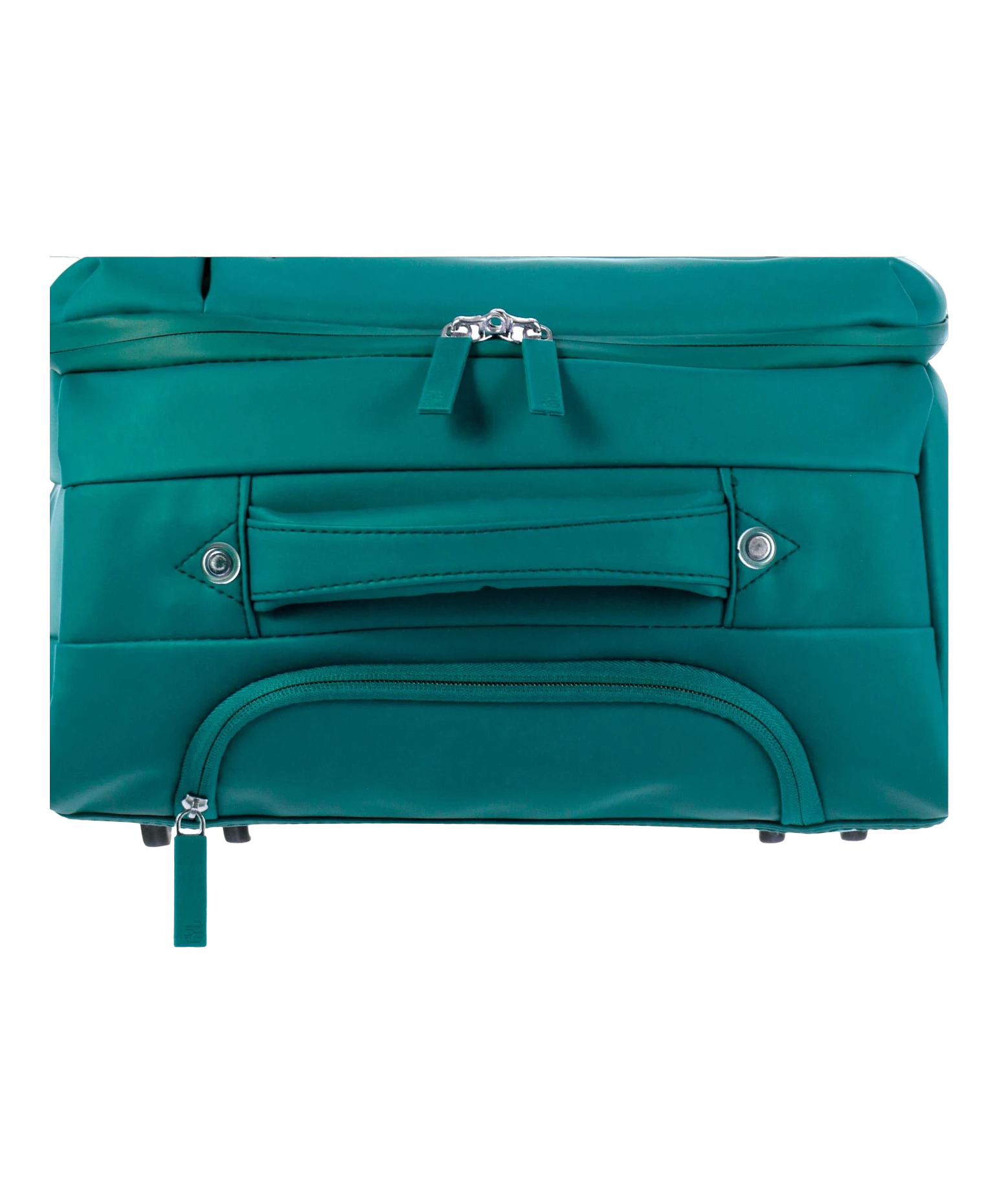 Valise Evasion GYL souple set de 3 valises cabine semaine et soute coloris sapin detail vue du dessus avec poches et fermetures
