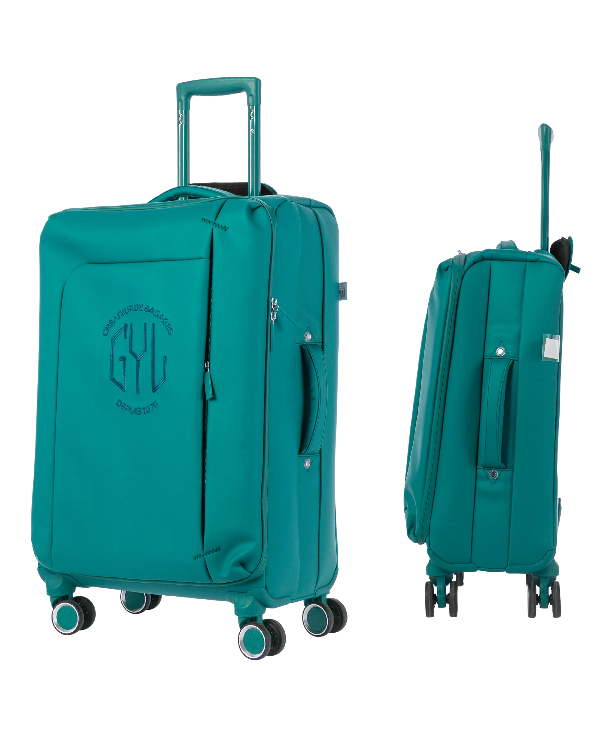 Valise Evasion GYL souple set de 3 valises cabine semaine et soute coloris sapin vue de face et profil
