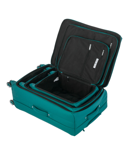 Valise Evasion GYL souple set de 3 valises cabine semaine et soute coloris sapin interieur ouvert valises emboitees