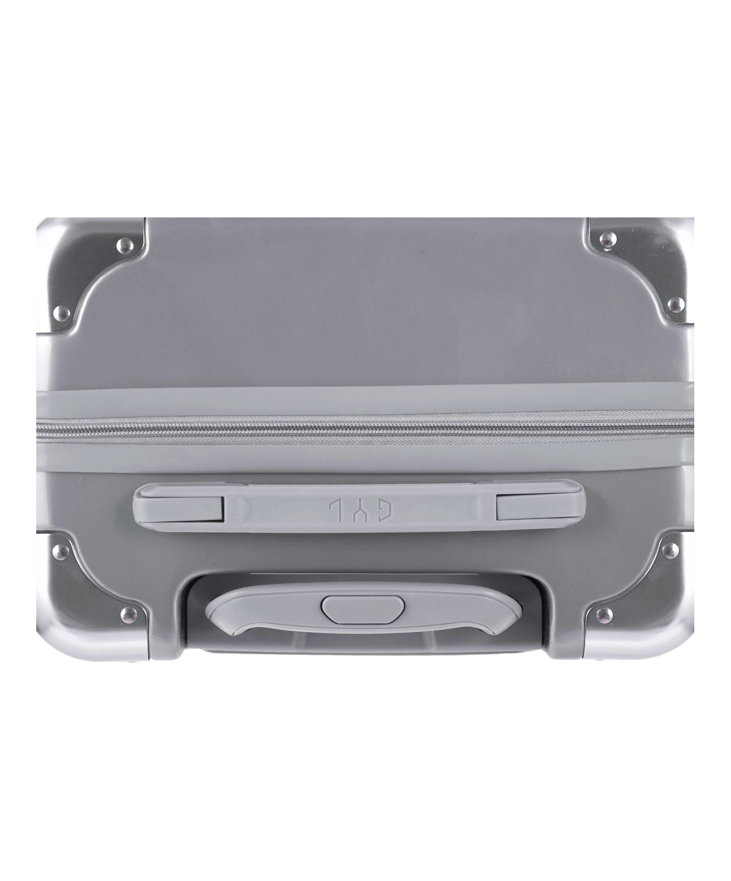 Valise Intemporelle en polycarbonate set de 3 valises cabine semaine et soute coloris argent vue du dessus avec poignee de portage