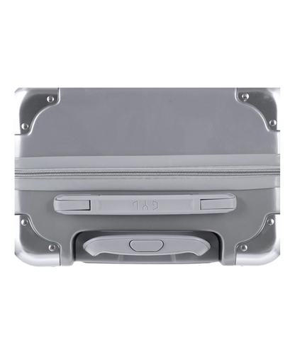Valise Intemporelle en polycarbonate set de 3 valises cabine semaine et soute coloris argent vue du dessus avec poignee de portage