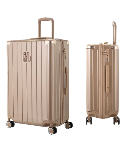 Valise Intemporelle en polycarbonate set de 3 valises cabine semaine et soute coloris champagne vue trois quarts du set complet