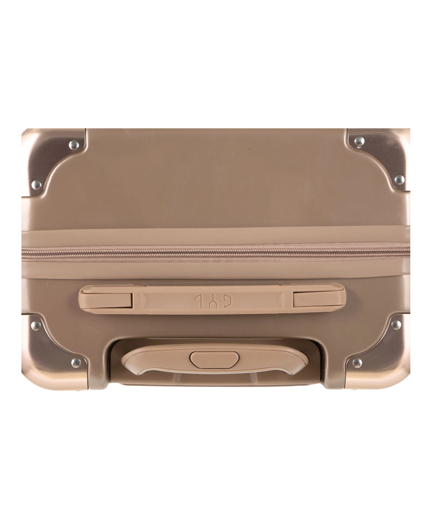 Valise Intemporelle en polycarbonate set de 3 valises cabine semaine et soute coloris champagne vue du dessus avec poignee de portage