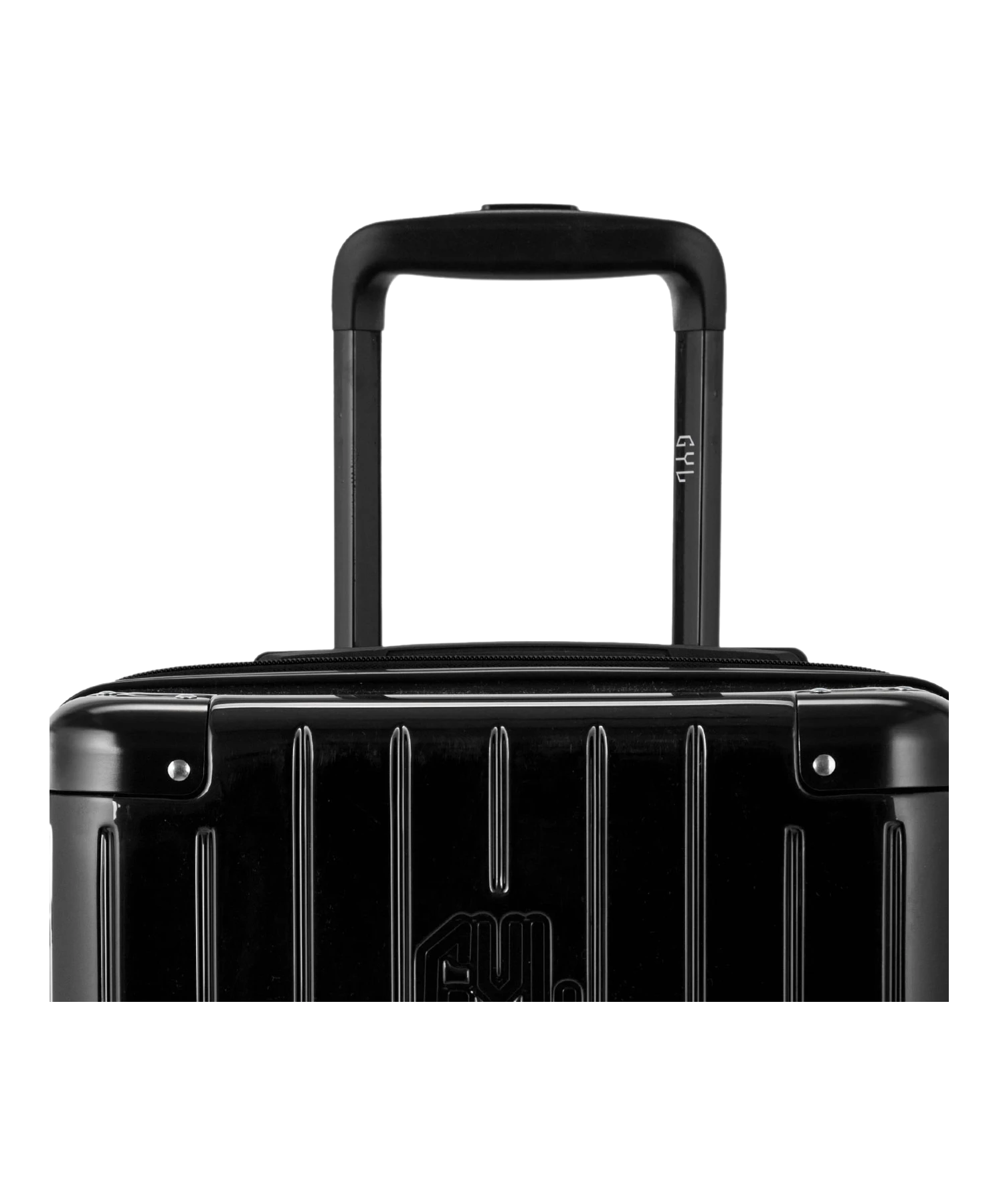 Valise Intemporelle en polycarbonate set de 3 valises cabine semaine et soute coloris noire detail poignee telescopique et logo GYL