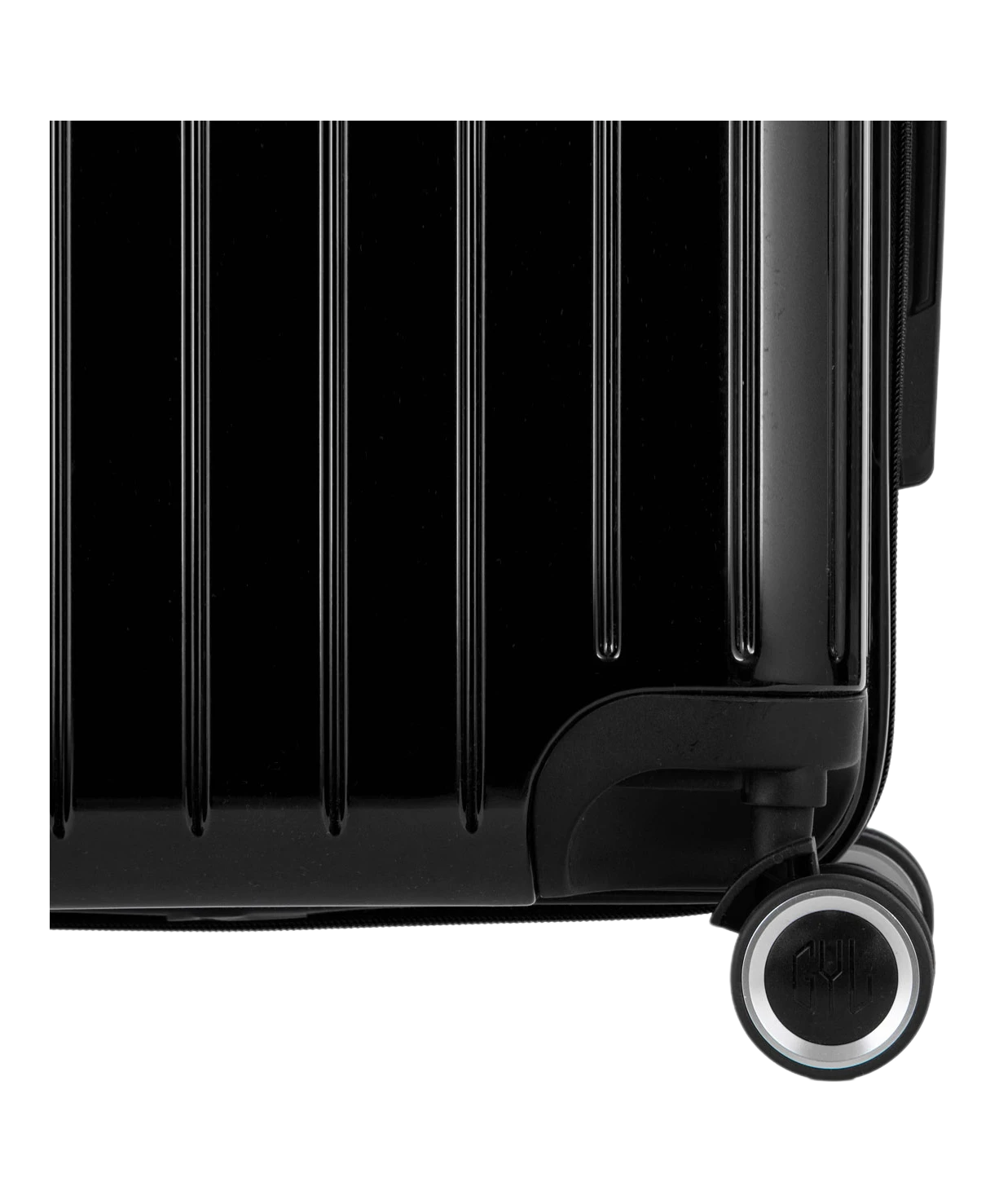 Valise Intemporelle en polycarbonate set de 3 valises cabine semaine et soute coloris noire detail roulette 360 degres sigle GYL