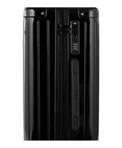 Valise Intemporelle en polycarbonate set de 3 valises cabine semaine et soute coloris noire gros plan serrure TSA a code integree