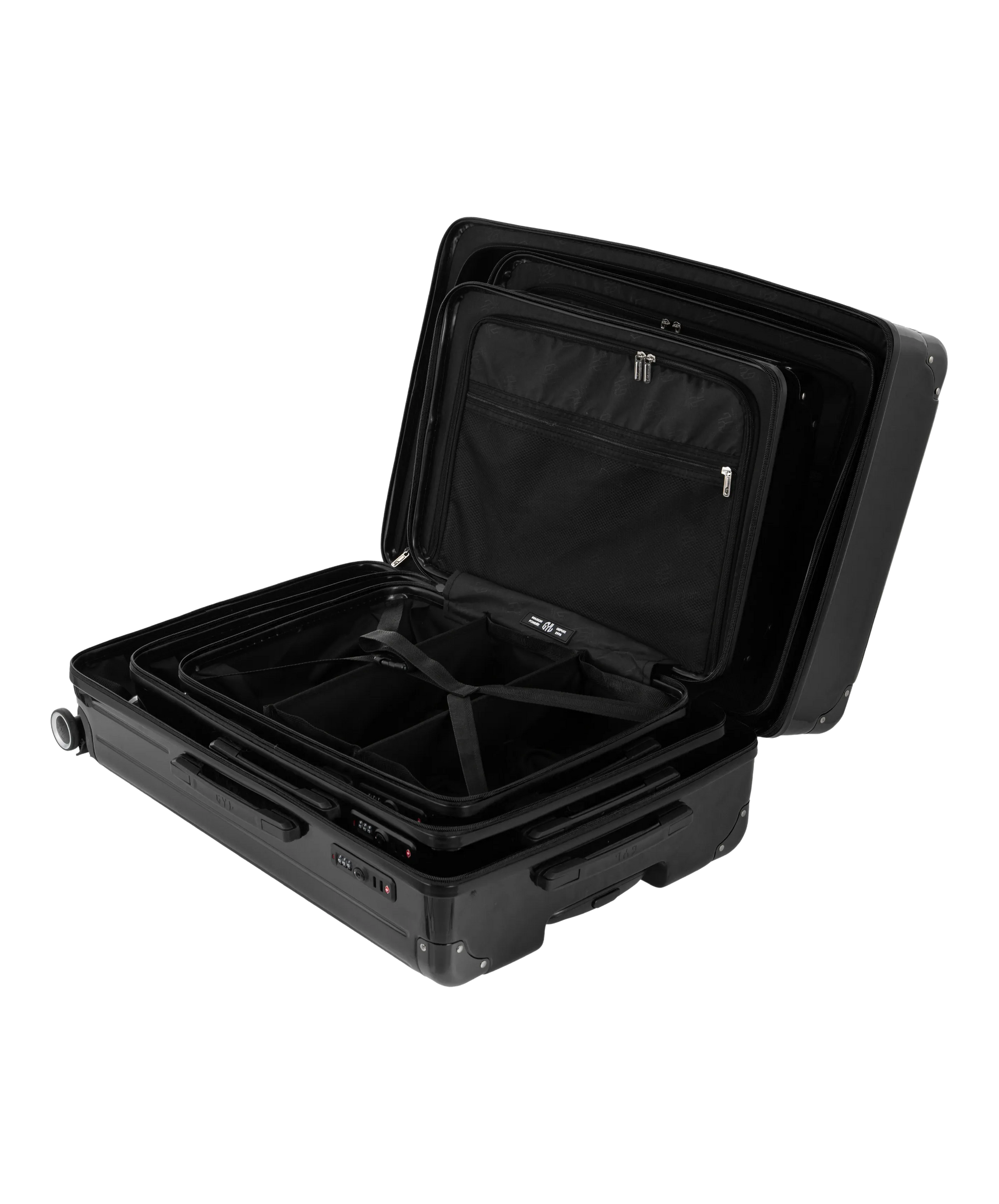 Valise Intemporelle en polycarbonate set de 3 valises cabine semaine et soute coloris noire vue de profil du set complet