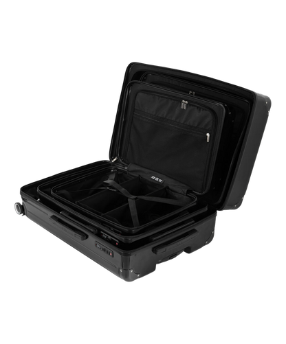 Valise Intemporelle en polycarbonate set de 3 valises cabine semaine et soute coloris noire vue de profil du set complet