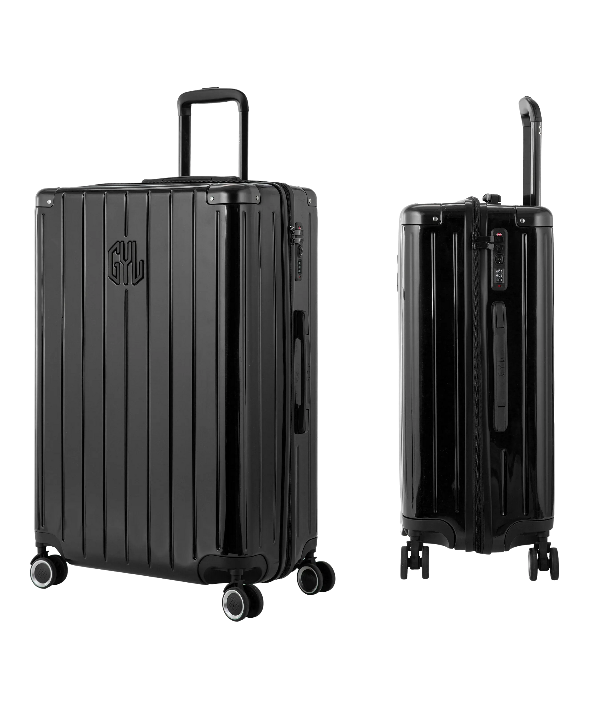 Valise Intemporelle en polycarbonate set de 3 valises cabine semaine et soute coloris noire vue trois quarts du set complet